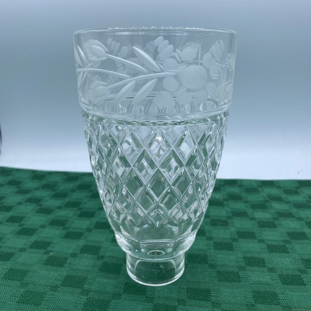 Elegant Diamond Cut Etched Floral Crystal Glass Candle Chandelier Shade 1 7/8"